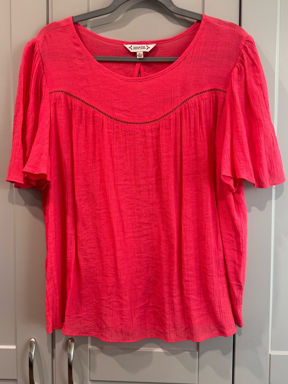 Nanette Lepore Bright Coral Short Sleeve Peasant Blouse
